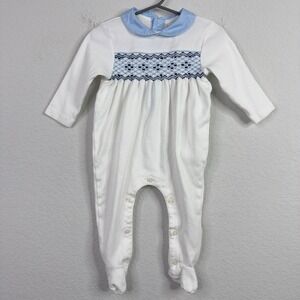 Rachel Riley The Heritage Collection Romper Boy 12M White Smocked Footed Classic